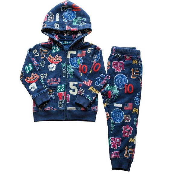 Polo Ralph Lauren Toddler Boys Navy Multi-Logo Varsity Hoodie Jogger Set2T